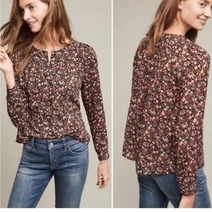Maeve by Anthropologie Red Long Sleeve Fitted Blouse
